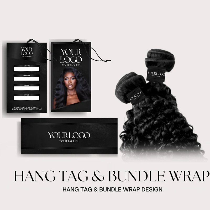 Best selling customized hair extension packaging private label embossing logo paper waterproof label product stickers