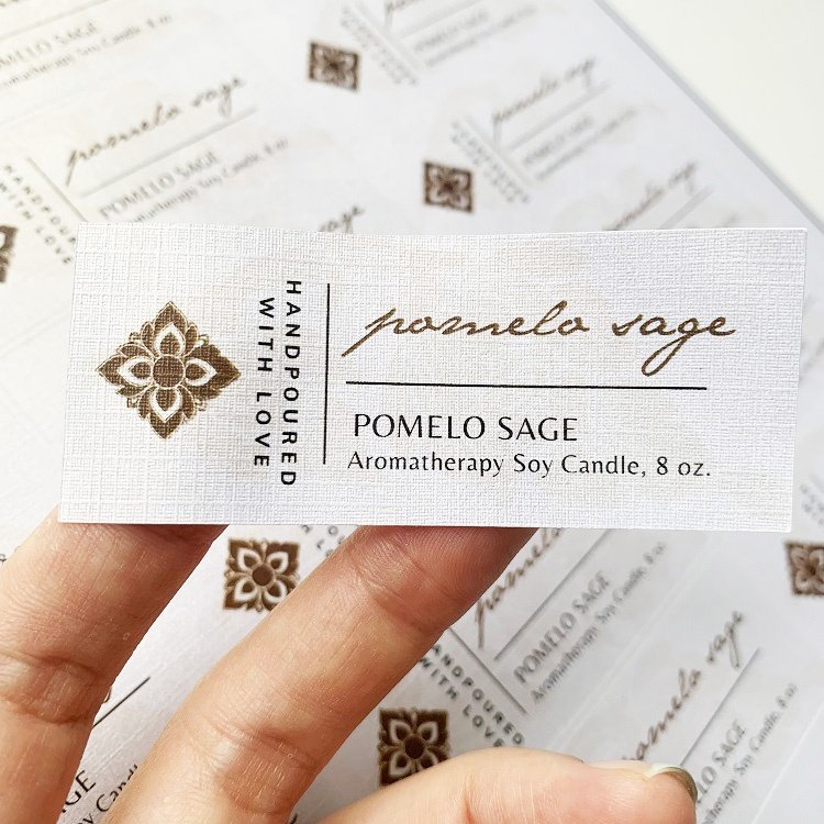 Wholesale Low Moq Custom Candles Jars Scented Luxury Linen Textured Paper Cosmetic Sticker Labels