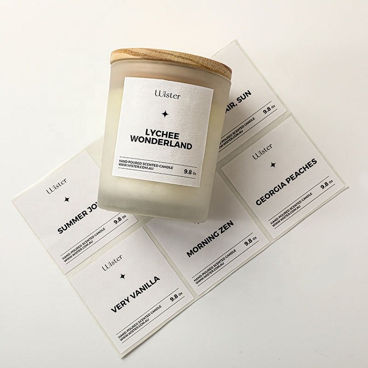 Wholesale Low Moq Custom Candles Jars Scented Luxury Linen Textured Paper Cosmetic Sticker Labels