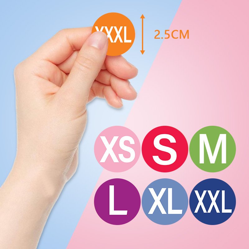 S M L XL XXL 1 inch Model Circular Adhesive Color size Label Sticker for Clothes Shoes Hats