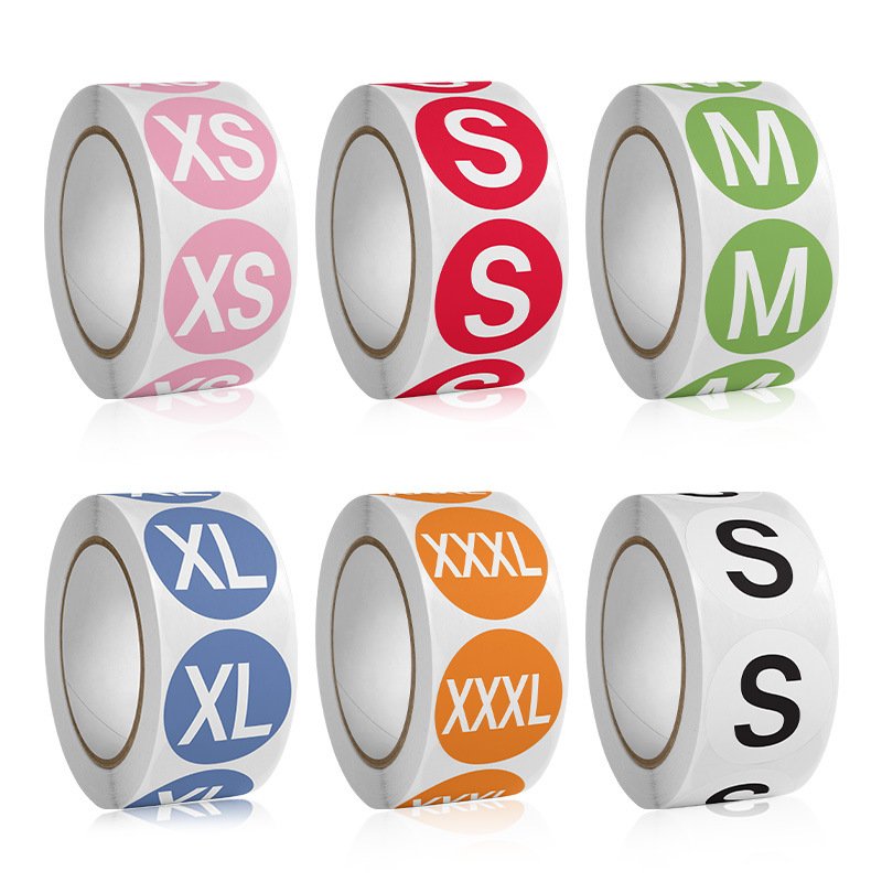 S M L XL XXL 1 inch Model Circular Adhesive Color size Label Sticker for Clothes Shoes Hats
