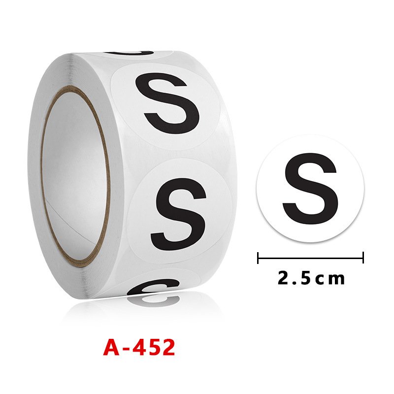S M L XL XXL 1 inch Model Circular Adhesive Color size Label Sticker for Clothes Shoes Hats