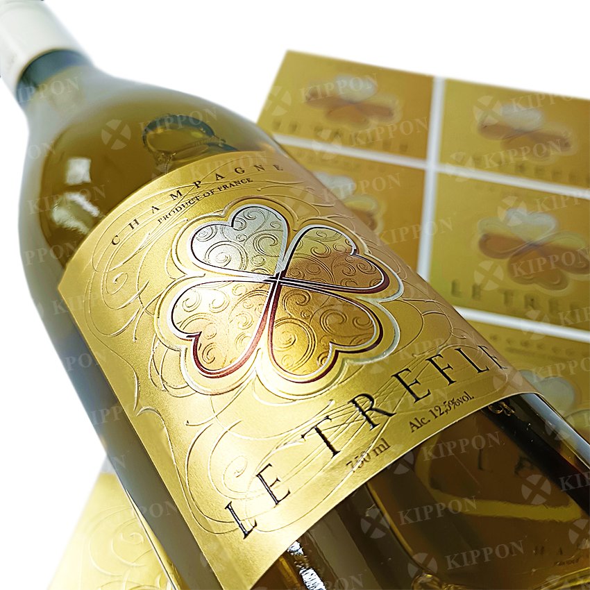 Custom Luxury Packaging Label 3D Textured Varnish Raised Logo Sticker Champagne Wine Digital Printing Beverage Labels