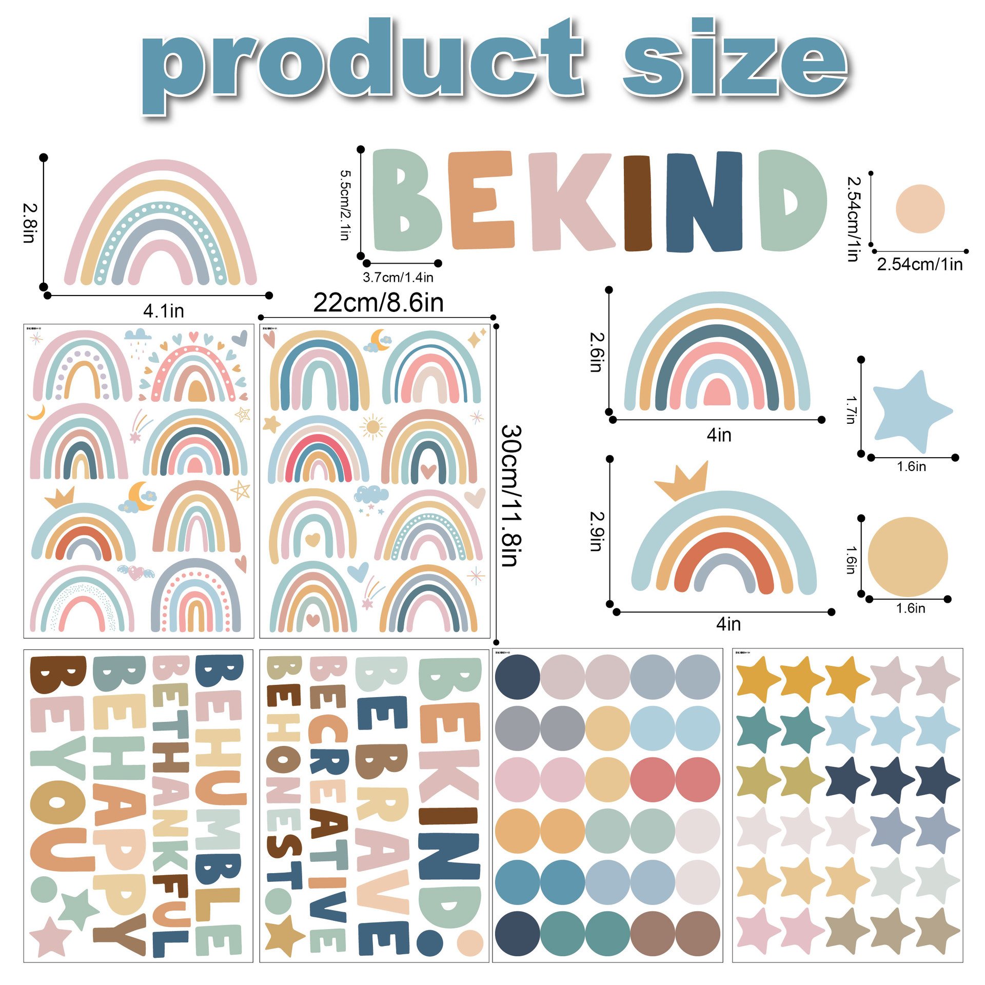 Cartoon Rainbow Self Adhesive Wall Stickers,Wall Decal for Kids Bedroom Decoration Waterproof Vinyl Wall Decor Sticker