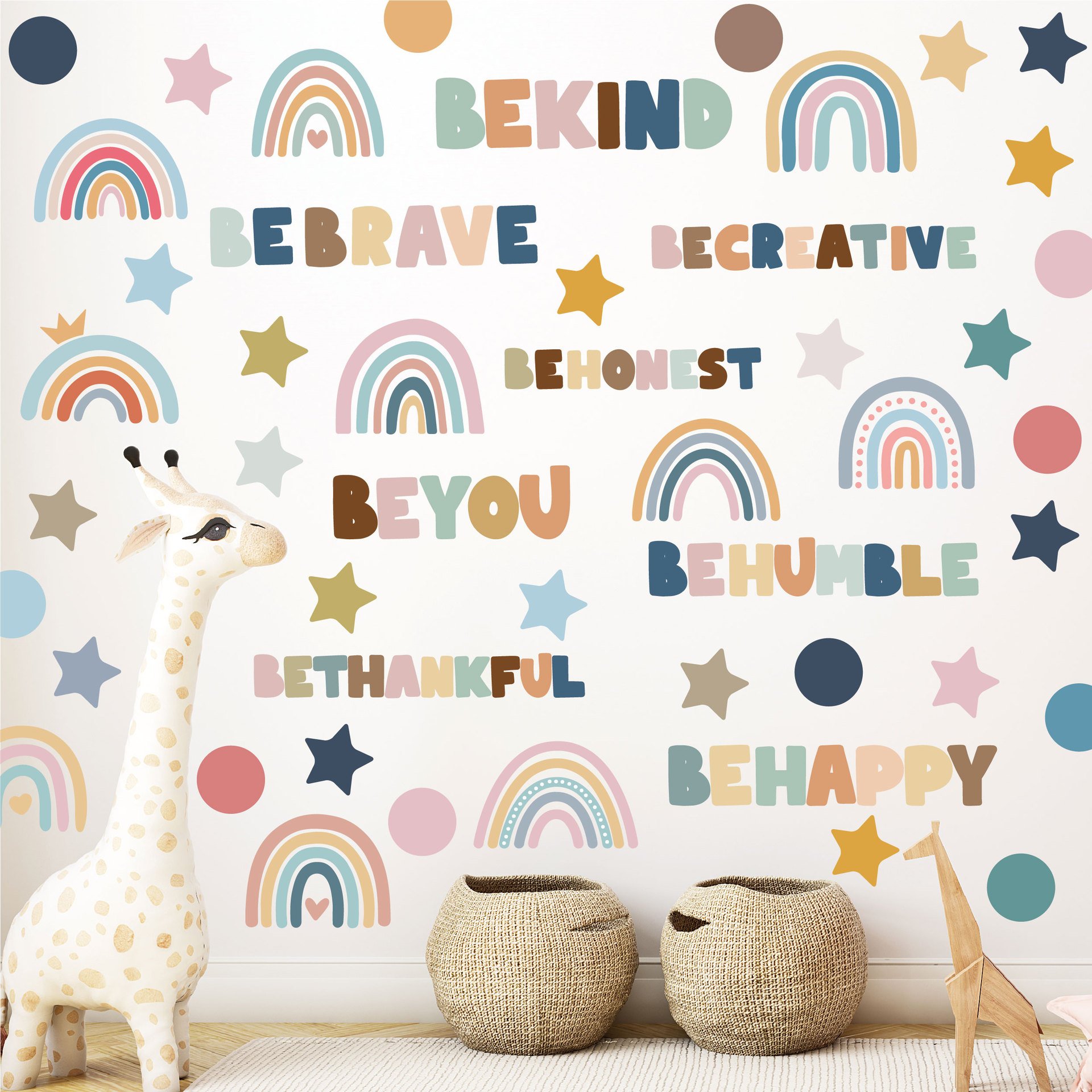 Cartoon Rainbow Self Adhesive Wall Stickers,Wall Decal for Kids Bedroom Decoration Waterproof Vinyl Wall Decor Sticker