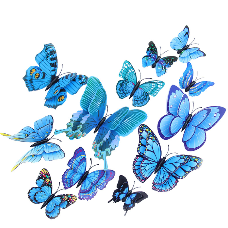 Home decoration party 3d double wing blue butterfly stickers