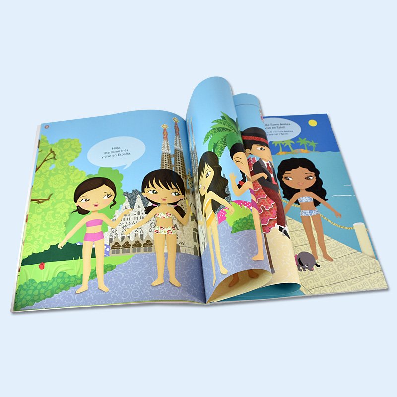 OEM Children Educational story Coloring Drawing sticker Books with saddle stich binding