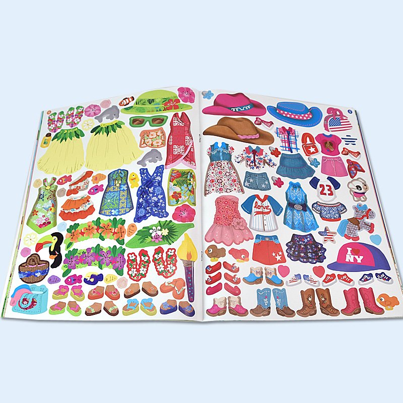 OEM Children Educational story Coloring Drawing sticker Books with saddle stich binding