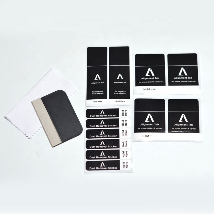 Custom design 6pcs phone screen cleaning kit-sticker, squeegee,cloth