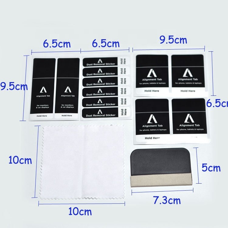 Custom design 6pcs phone screen cleaning kit-sticker, squeegee,cloth