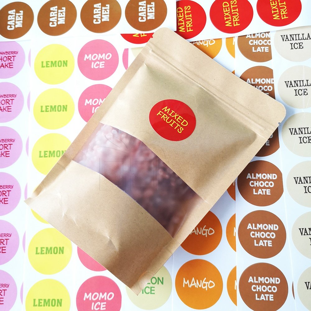 Wholesale Custom Logo Printing Waterproof Adhesive Vinyl Food Packing Labels Circle Kiss Cut Label Sticker Sheet for Promotion
