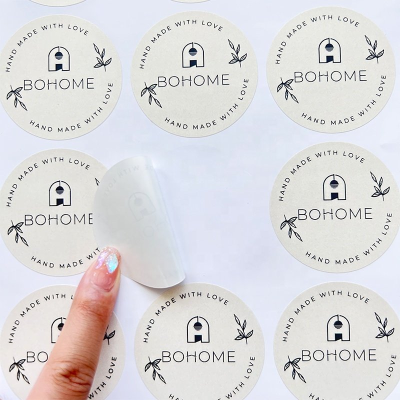 Wholesale Custom Logo Printing Waterproof Adhesive Vinyl Food Packing Labels Circle Kiss Cut Label Sticker Sheet for Promotion