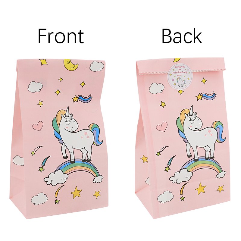 Unicorn Theme Kraft Paper Bag Paper Food Bag for Party Supplies Unicorn Goodie Bags With Stickers for Birthday Party