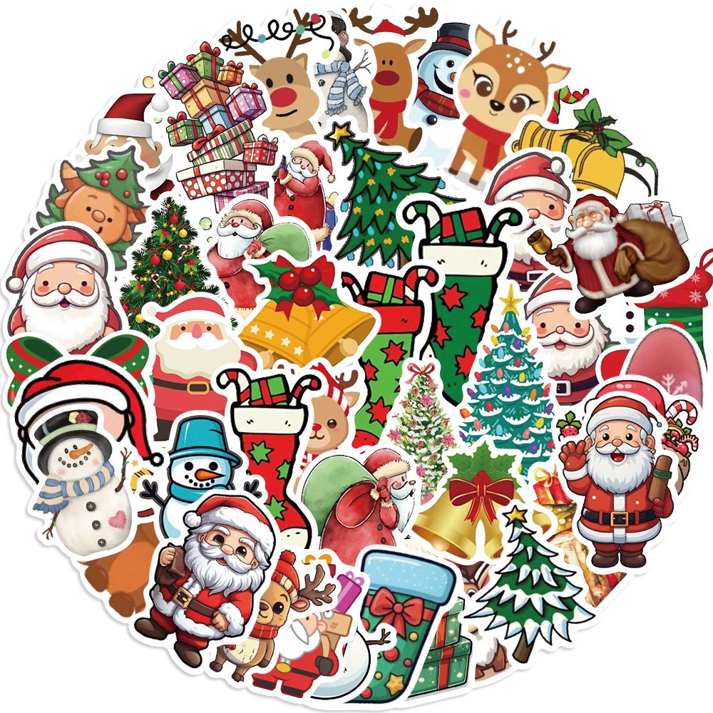 50pcs Cartoon Christmas Graffiti Stickers for Laptop Phone Case Guitar Luggage Decoration Waterproof Festivals Decals Wholesale