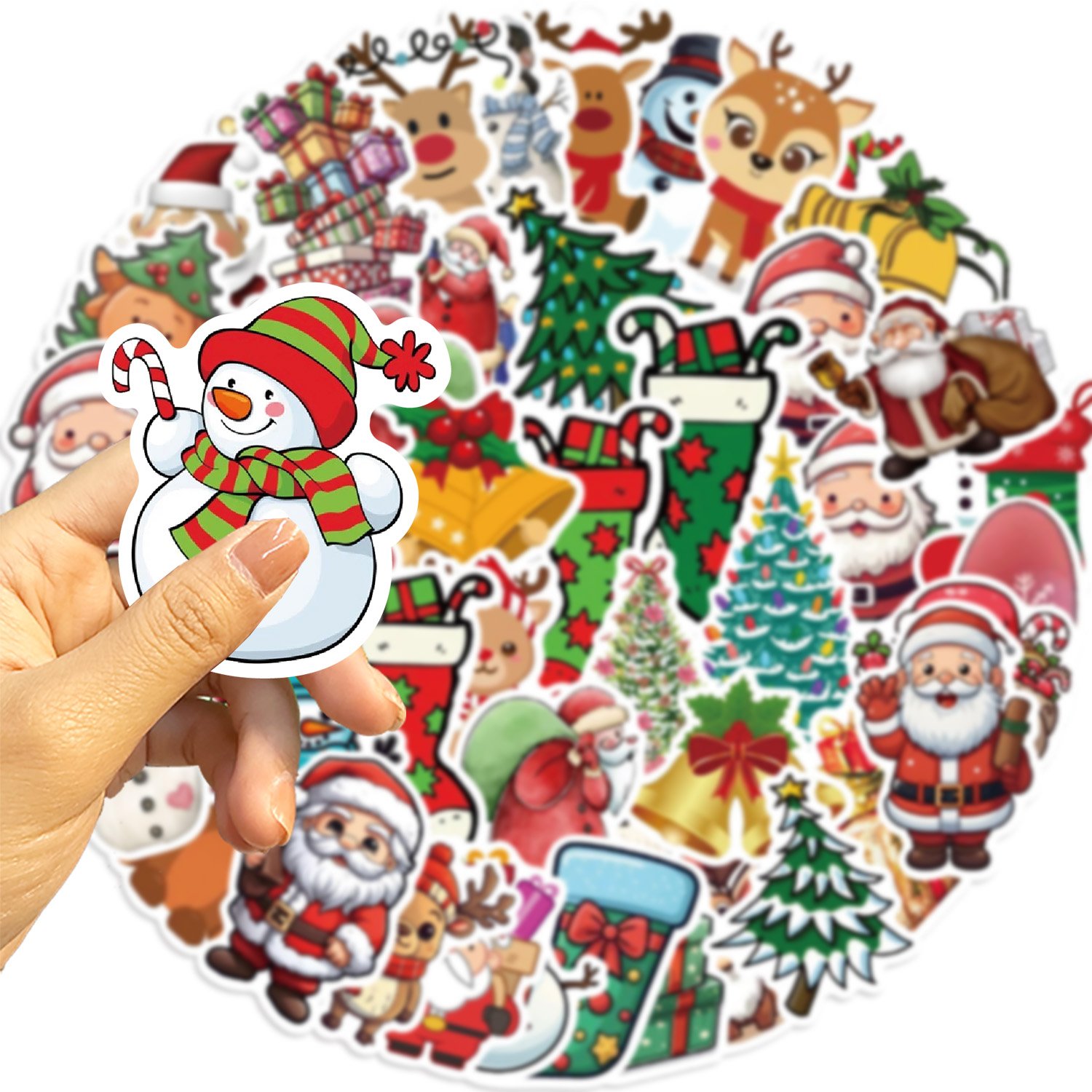 50pcs Cartoon Christmas Graffiti Stickers for Laptop Phone Case Guitar Luggage Decoration Waterproof Festivals Decals Wholesale