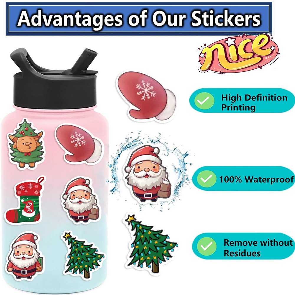 50pcs Cartoon Christmas Graffiti Stickers for Laptop Phone Case Guitar Luggage Decoration Waterproof Festivals Decals Wholesale