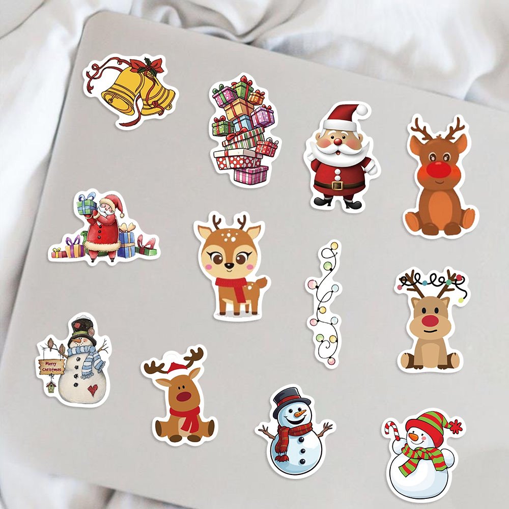 50pcs Cartoon Christmas Graffiti Stickers for Laptop Phone Case Guitar Luggage Decoration Waterproof Festivals Decals Wholesale