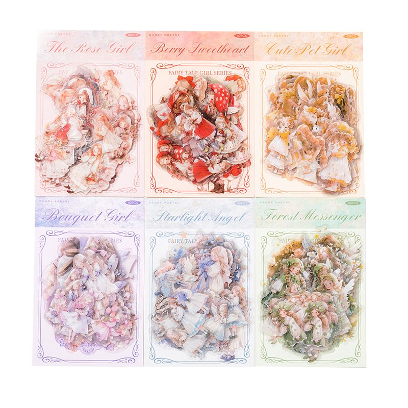 40pcs/pack PET sticker pack Fairy tale girl series Matte girl handbook decoration material
