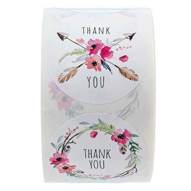 25mm Thank You Stickers 500pcs/roll Self Adhesive Flower Decoration Stationery Label Sticker