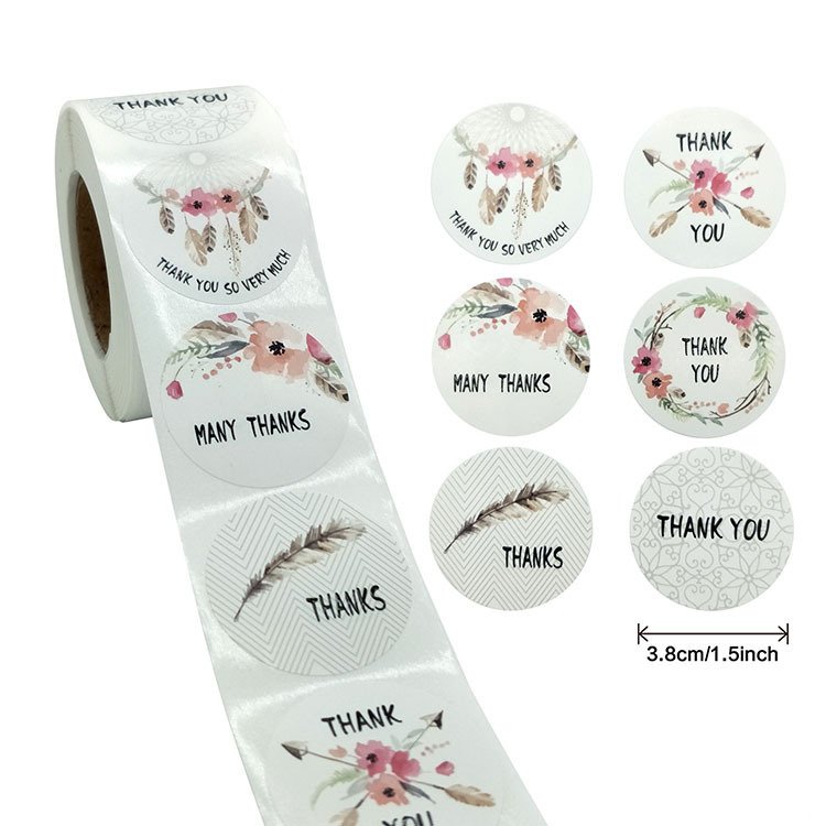 25mm Thank You Stickers 500pcs/roll Self Adhesive Flower Decoration Stationery Label Sticker