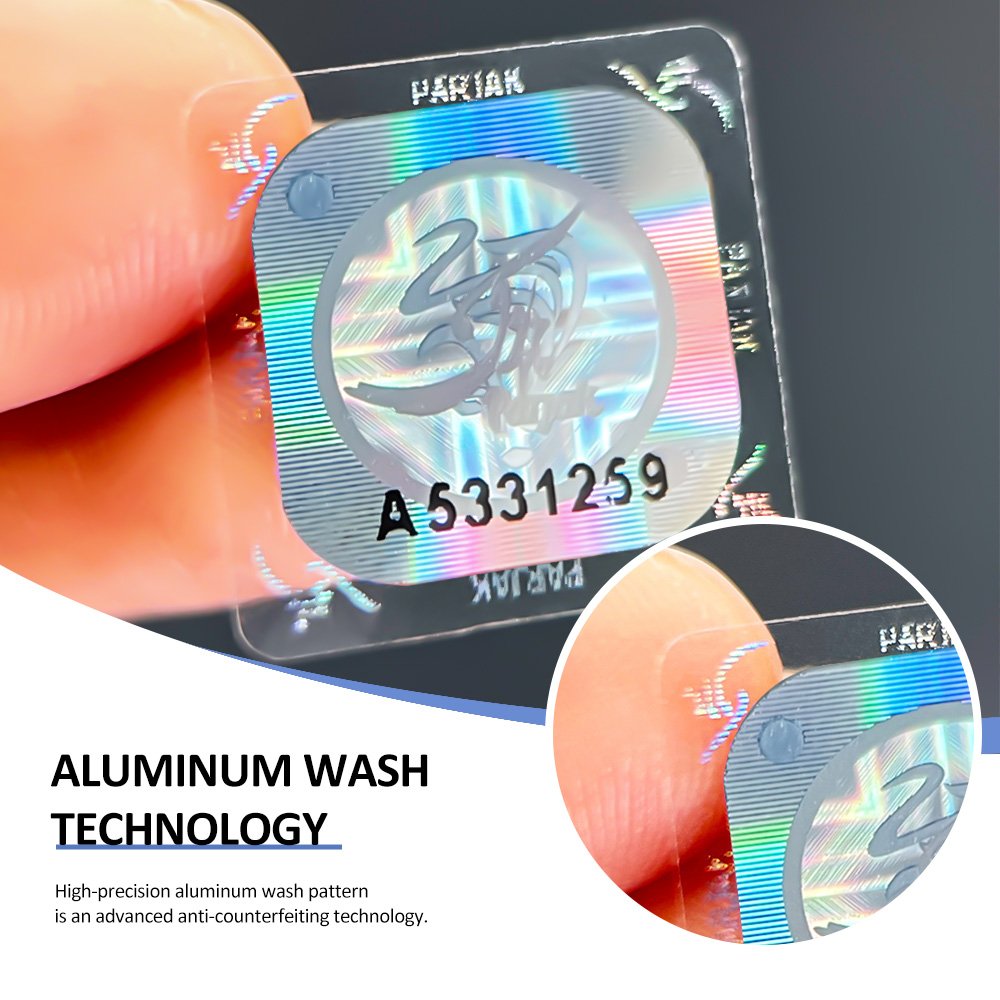 Security Silver Wash Aluminum Hologram Sticker Roll Customized Anti-fake Clear Hologram Label Sticker With Serial Number