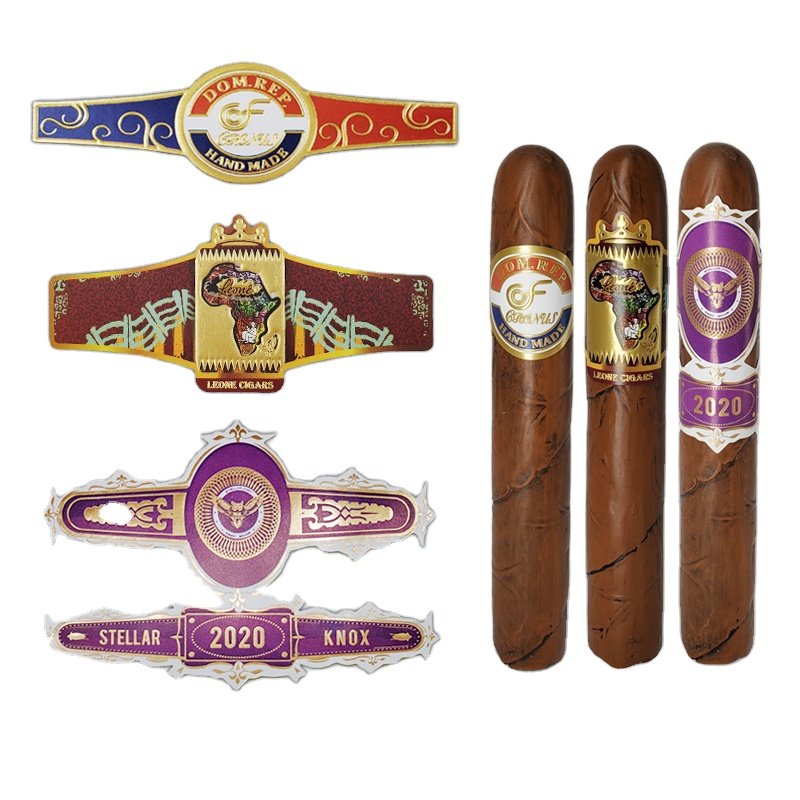 Custom Embossed Logo Gold Foil Cigar Band Label Stickers