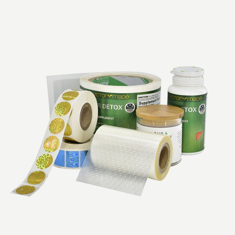 custom self adhesive health care supplement label printing roll collagen product bottle sticker