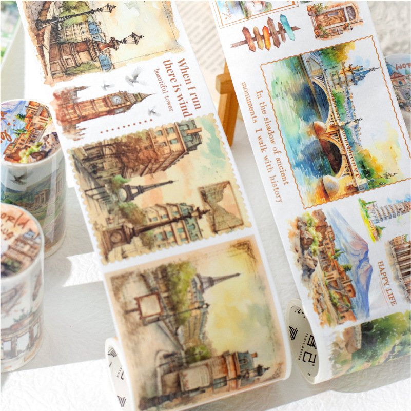 1 roll/piece of tape and World Embrace series handbook material decoration collage, base sticker, and note 6 styles