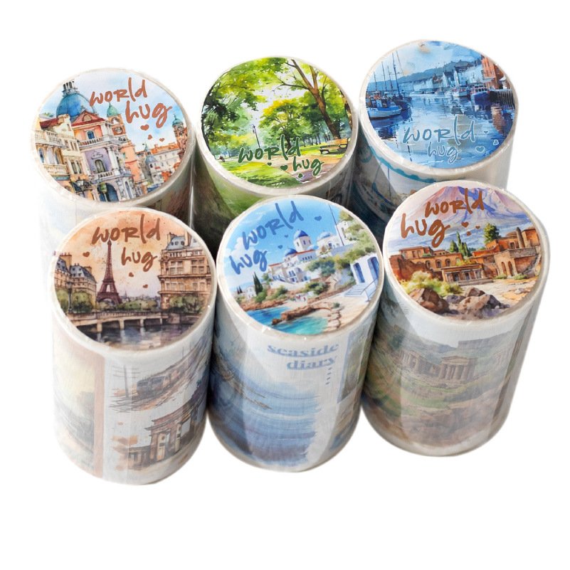 1 roll/piece of tape and World Embrace series handbook material decoration collage, base sticker, and note 6 styles