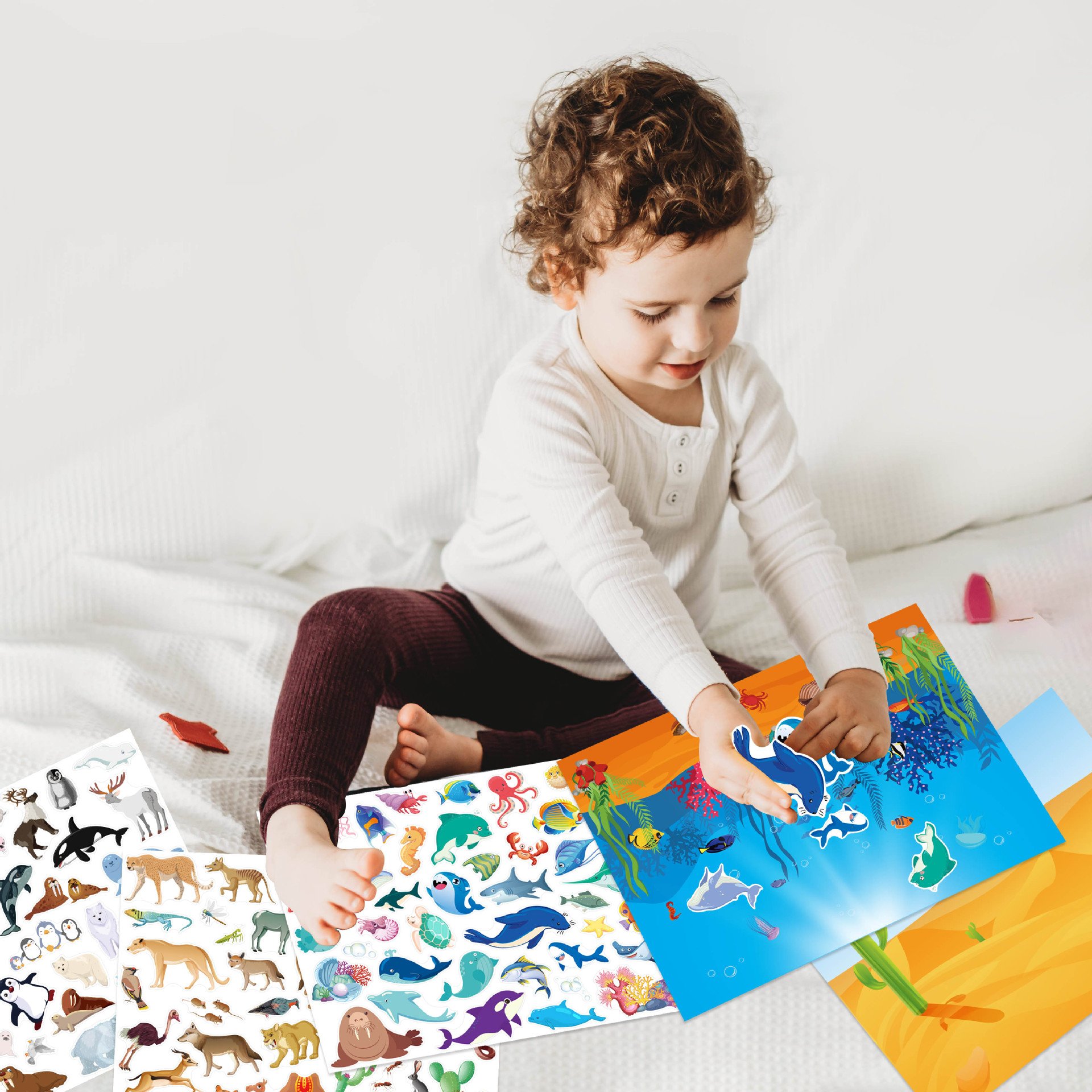 kids Reusable Sticker Pad set 5 scenes 200 Animal Activities Reusable Stickers Book big size Removable Sticker pad For Kids