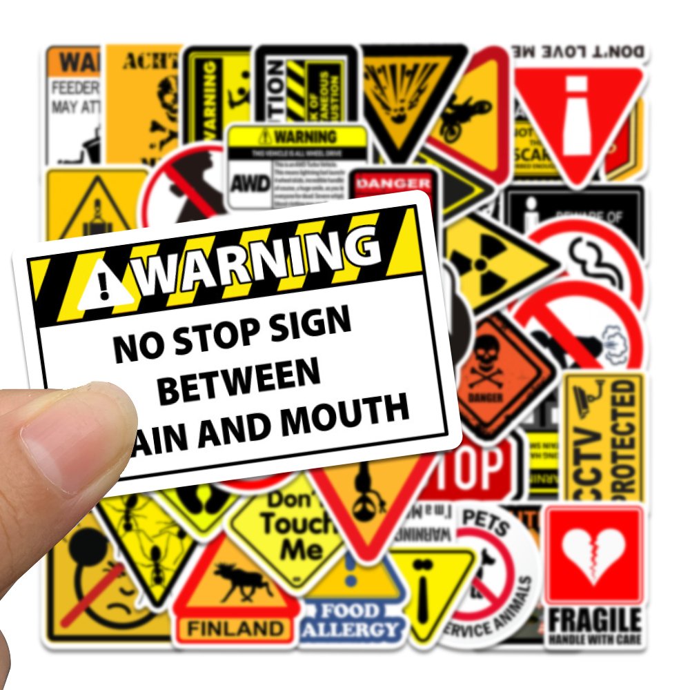 50pcs Warning Sign Sticker Waterproof Material Pvc Niche Style Fragile Product Custom Sticker Diy Laptop Phones And Cups