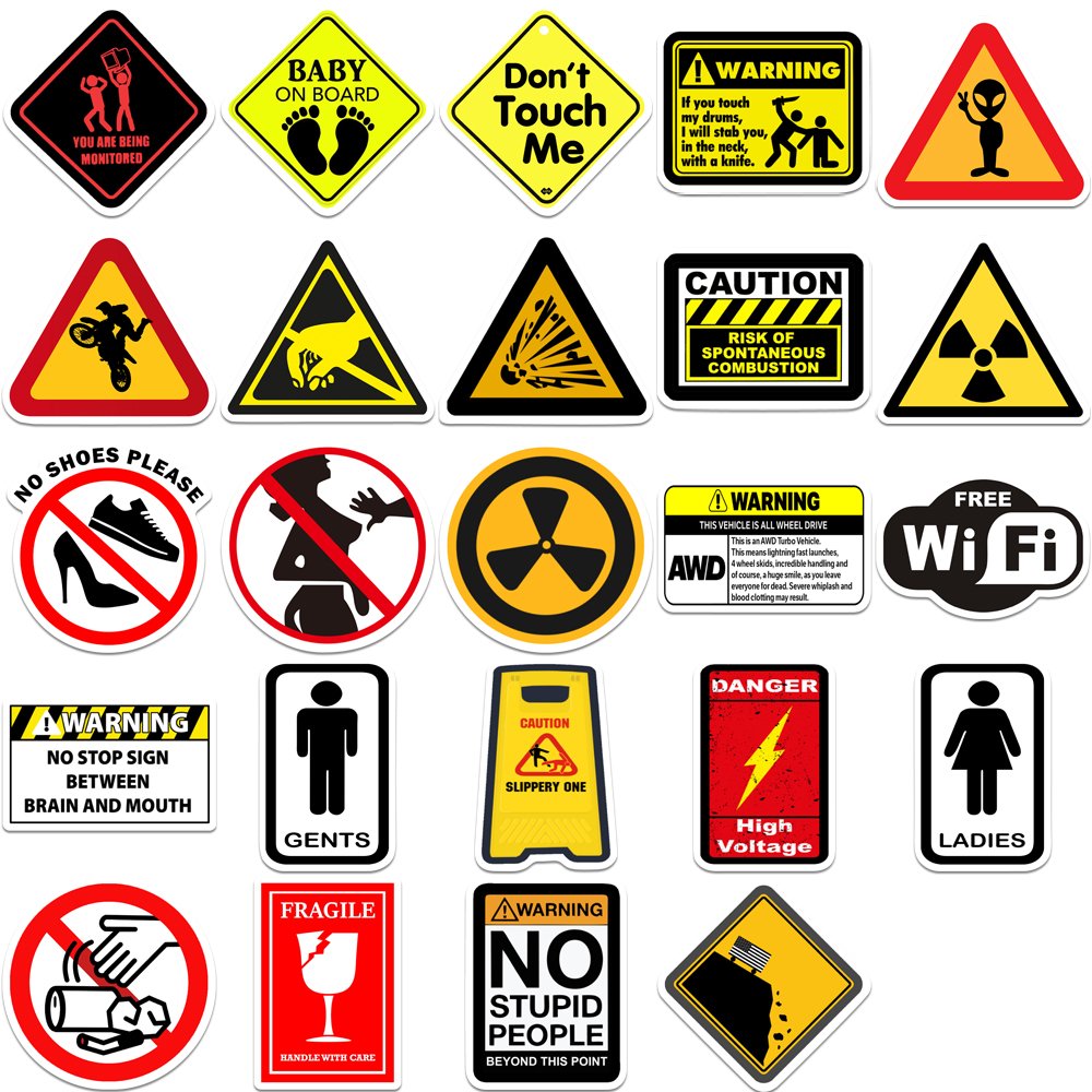50pcs Warning Sign Sticker Waterproof Material Pvc Niche Style Fragile Product Custom Sticker Diy Laptop Phones And Cups