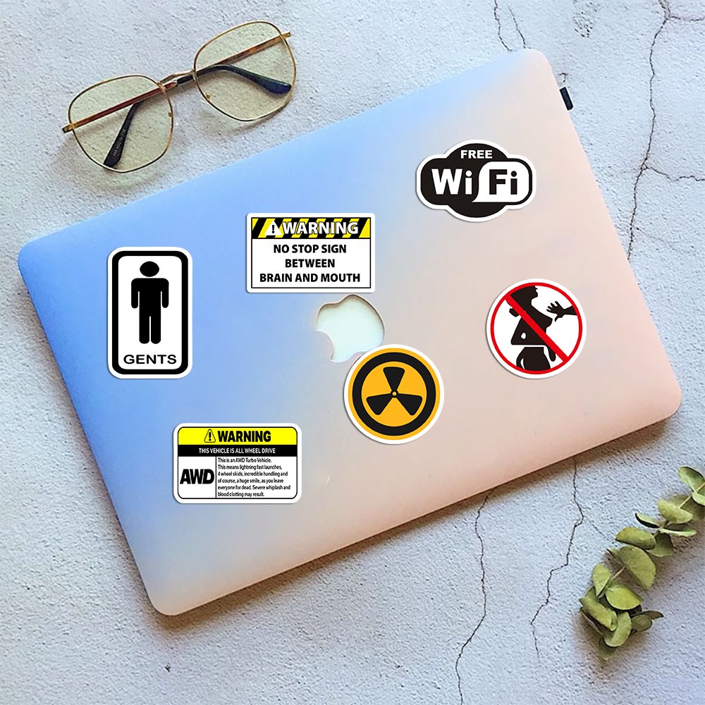 50pcs Warning Sign Sticker Waterproof Material Pvc Niche Style Fragile Product Custom Sticker Diy Laptop Phones And Cups