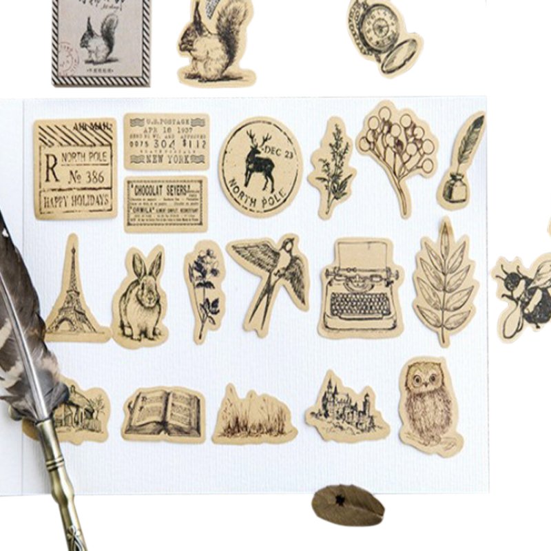 46pcs/box Kawaii Retro Small animals Diary Handmade Paper Label Sticker Scrapbooking Decorative DIY Vintage Stickers
