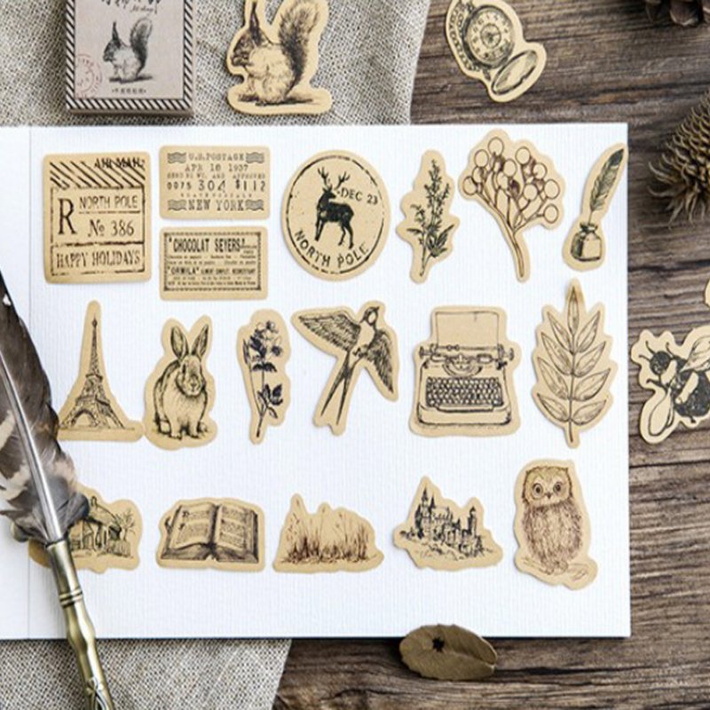 46pcs/box Kawaii Retro Small animals Diary Handmade Paper Label Sticker Scrapbooking Decorative DIY Vintage Stickers
