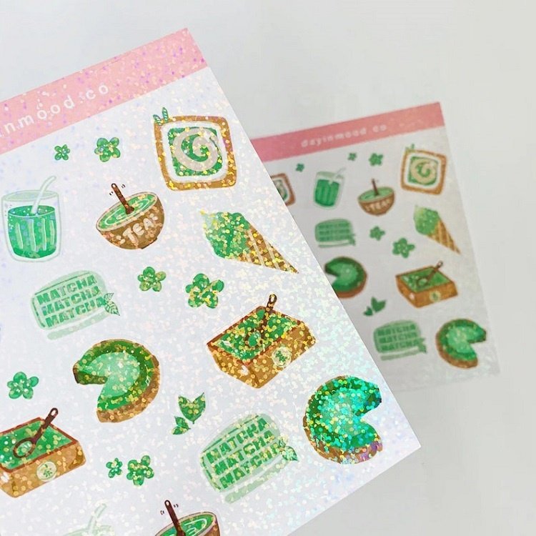 Custom Self Adhesive A4 A5 Vinyl Planner Rainbow Laser Effect Kiss Cut Holographic Glitter Deco Sticker Sheet Printing
