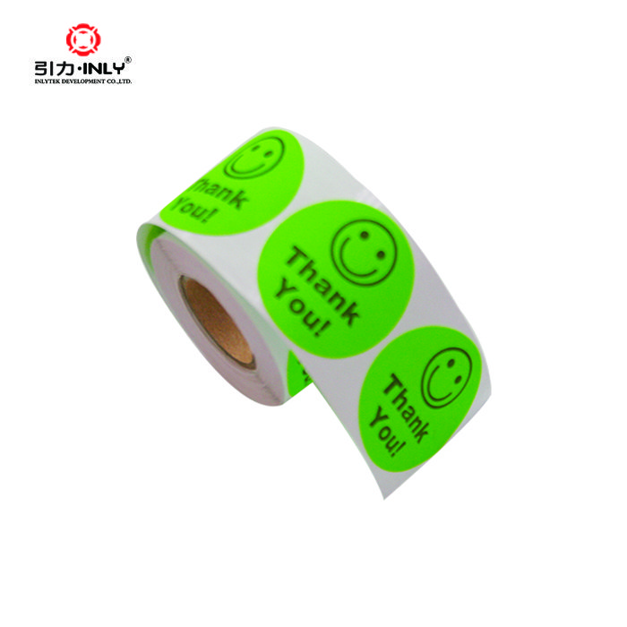 1.5" round Thank You Smile sticker label self adhesive label