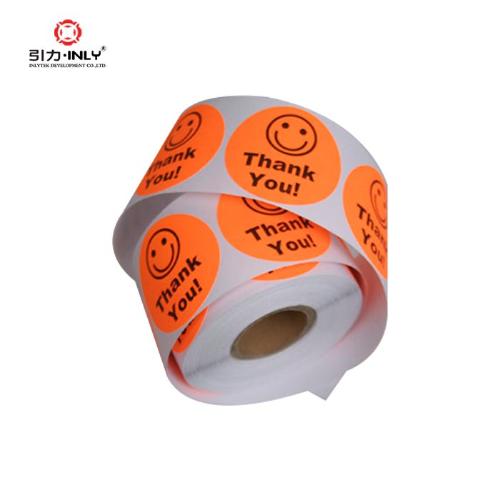1.5" round Thank You Smile sticker label self adhesive label