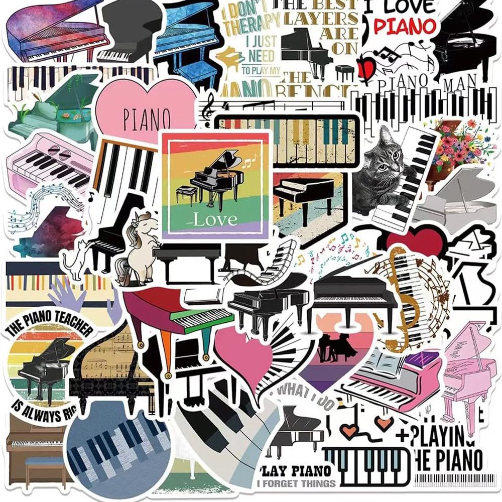 50pcs Piano Stickers Music Instrument Waterproof Decals for Water Bottles Laptop Refrigerator Luggage Computer Phone Sticker