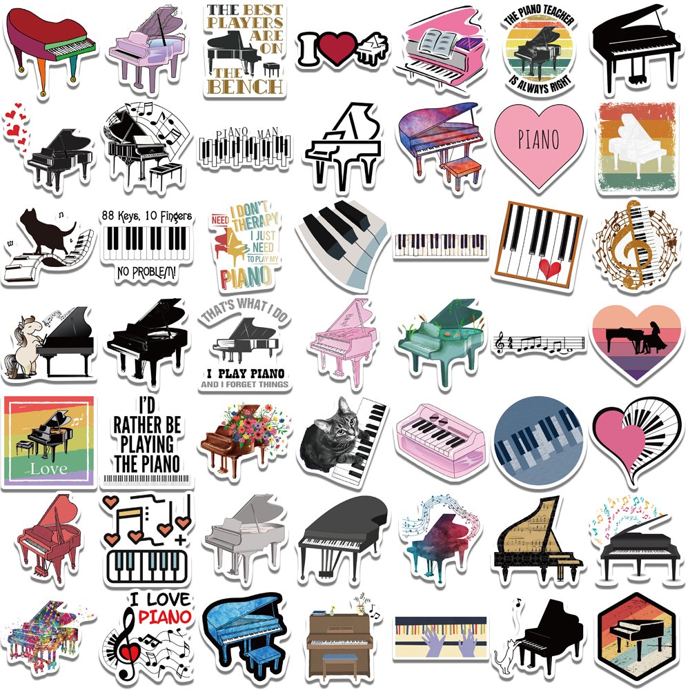 50pcs Piano Stickers Music Instrument Waterproof Decals for Water Bottles Laptop Refrigerator Luggage Computer Phone Sticker