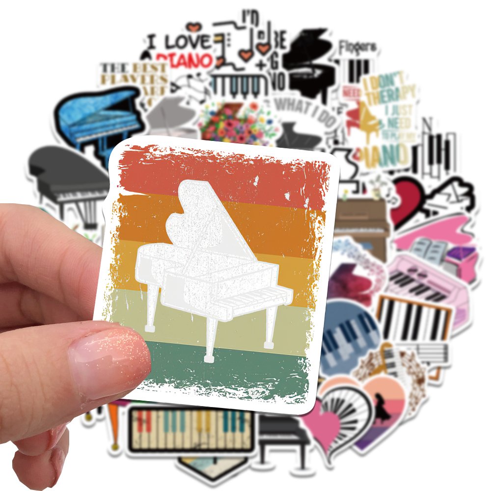 50pcs Piano Stickers Music Instrument Waterproof Decals for Water Bottles Laptop Refrigerator Luggage Computer Phone Sticker