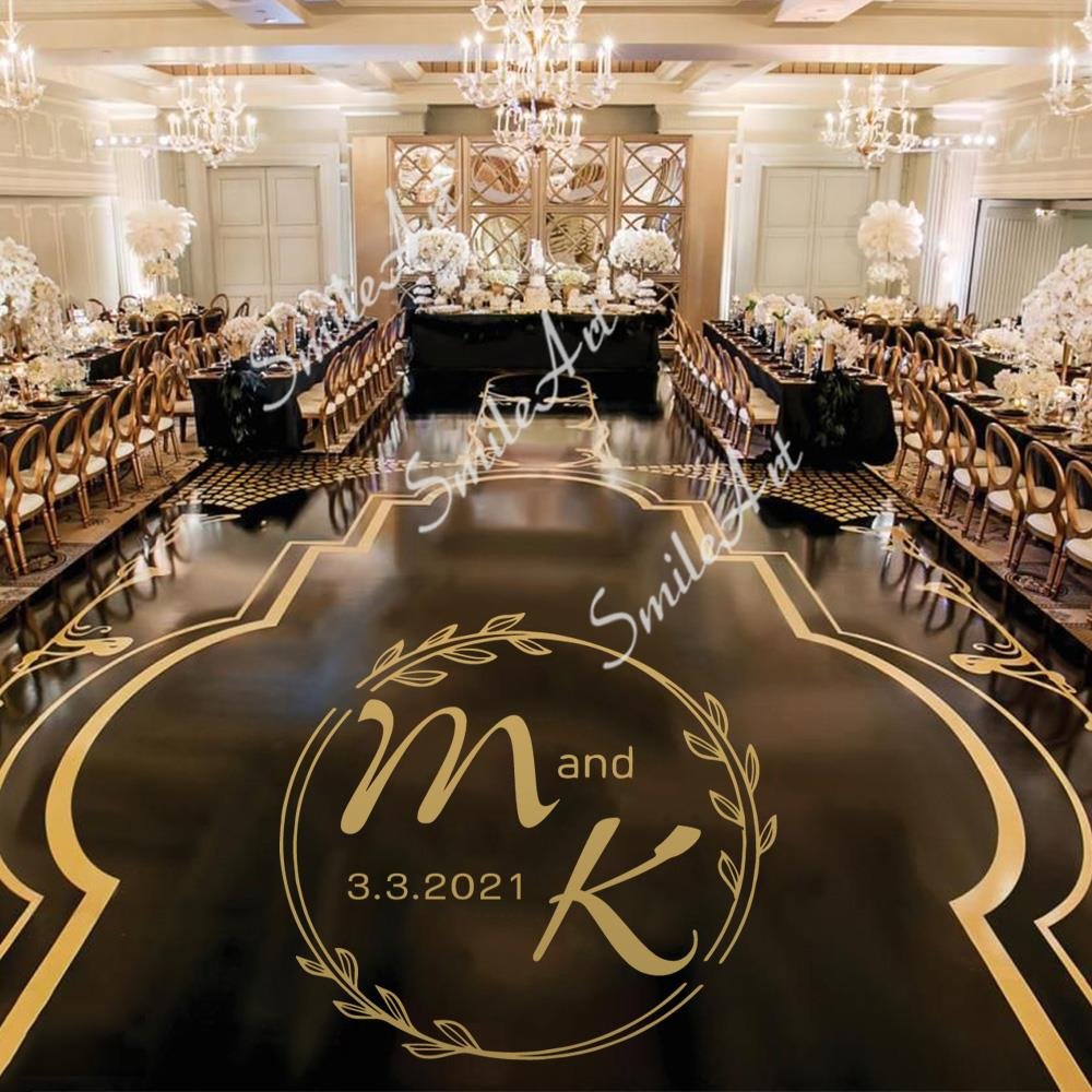 Floor sticker vinyl pvc custom waterproof adhesive monogram wedding dance floor sticker