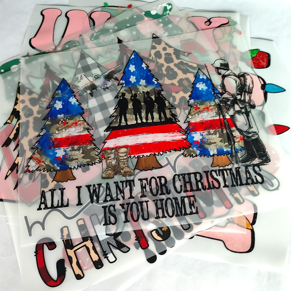 Christmas tree transfers printing dtf transfers stickers Custom Design iron on Ready to Press dtf transfers for T-shirts
