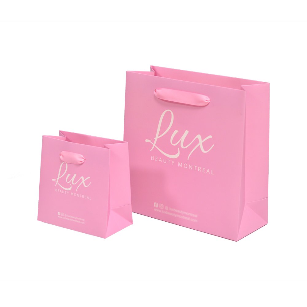 Hot Stamping Shopping Boutique Paperbag Clothes Party Pink White Custom Luxury Christmas Paper Bag For Gift With Ribbon Handle