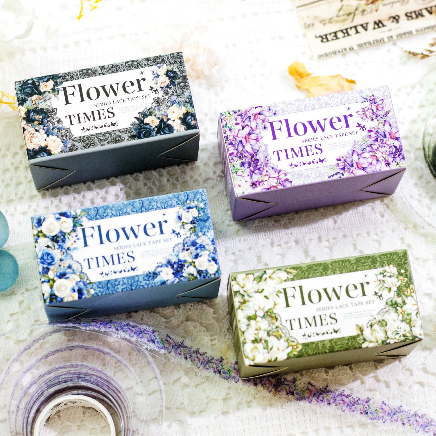 3 rolls/in Tape Set Flower Blossom Series Lace Handbook DIY Material Decorative Loop Stickers