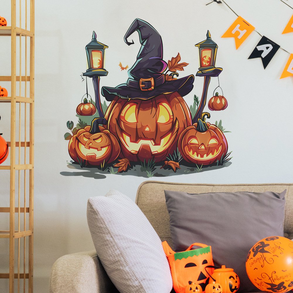 Creative pumpkin decor sticker Halloween decoration die cut water proof stickers for home decor for kids room living room