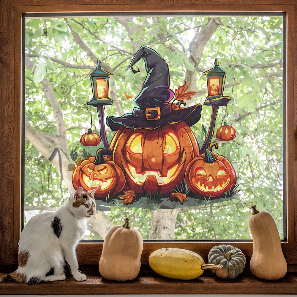 Creative pumpkin decor sticker Halloween decoration die cut water proof stickers for home decor for kids room living room
