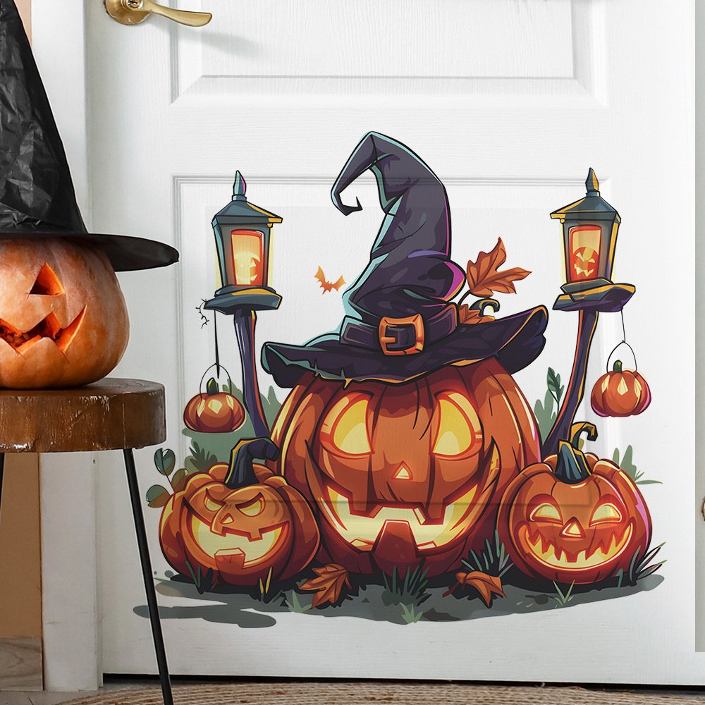 Creative pumpkin decor sticker Halloween decoration die cut water proof stickers for home decor for kids room living room