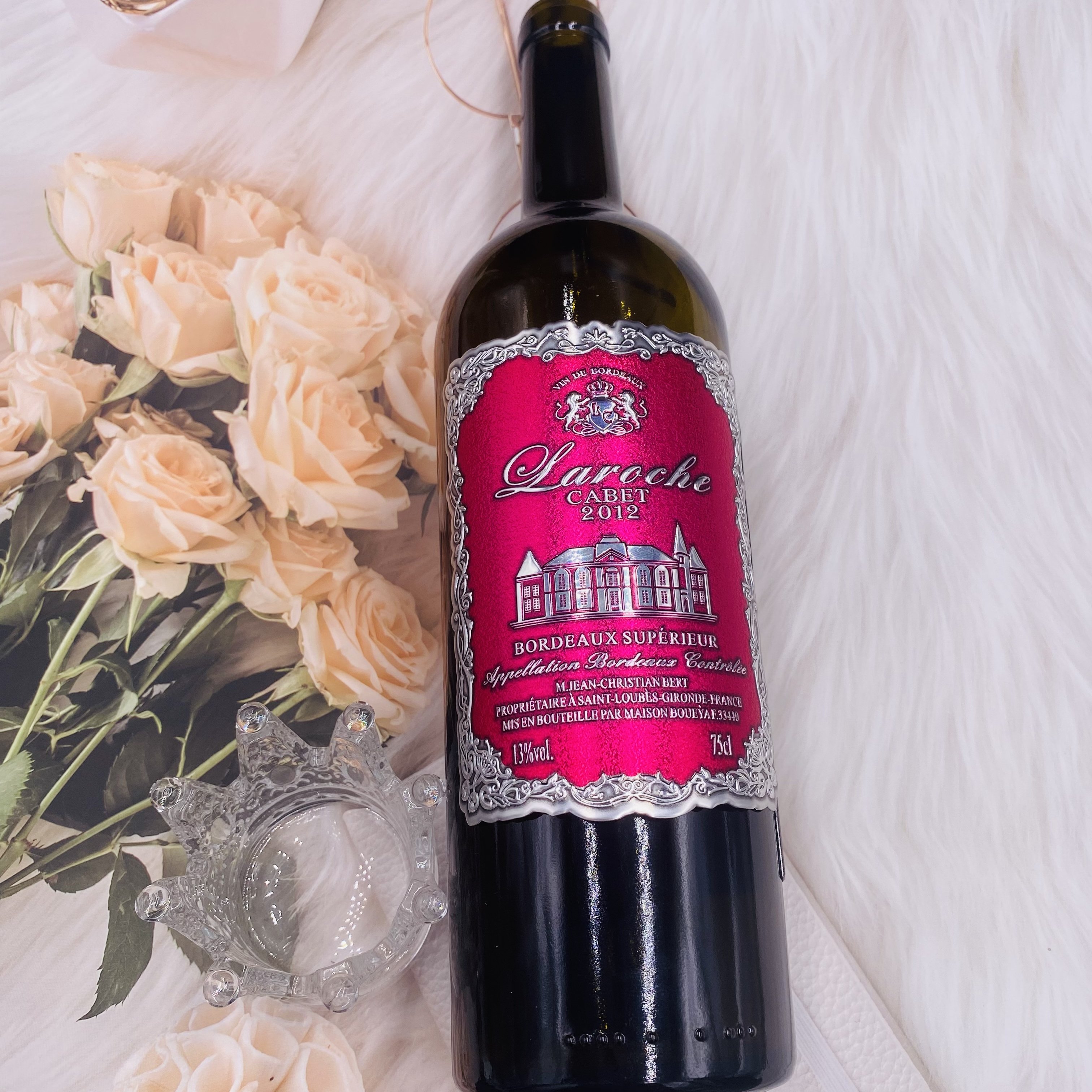 Custom Embossed 3D Wine Rose Red Exquisite Matte Waterproof DIY Metal Crafts adhesive waterproof labels sticker for wine bottle