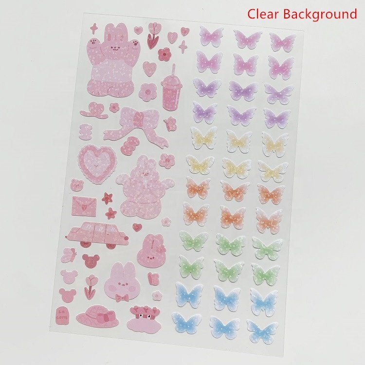Cute Custom Transparent Deco Korean Stickers PVC Holographic Sticker sheets